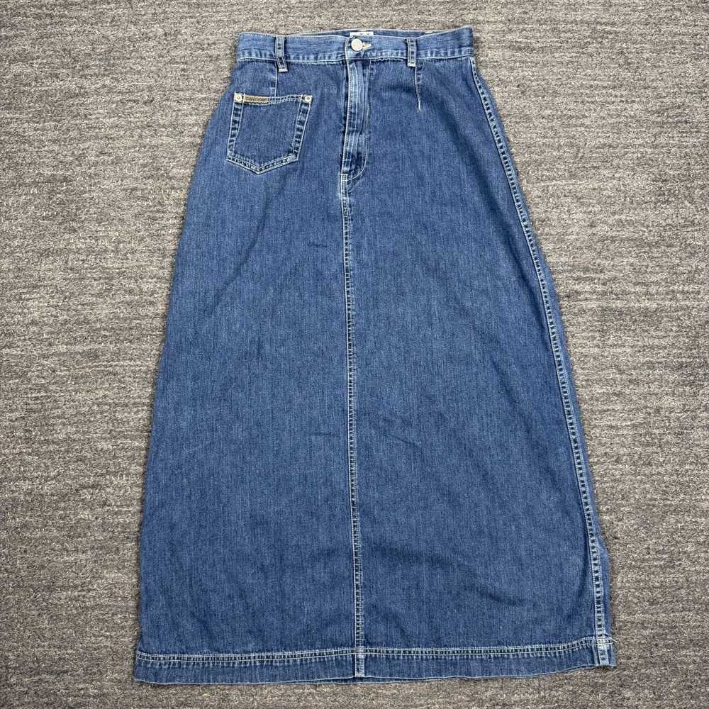 Vintage Calvin Klein Denim Skirt Women 10 Blue A-Line Maxi Modest 90s No Slit